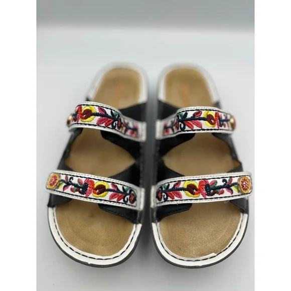 Alegria Floral Embroidered Clara Slides Sandals EU 38 US 7.5 Leather Slip Ons - Picture 5 of 16